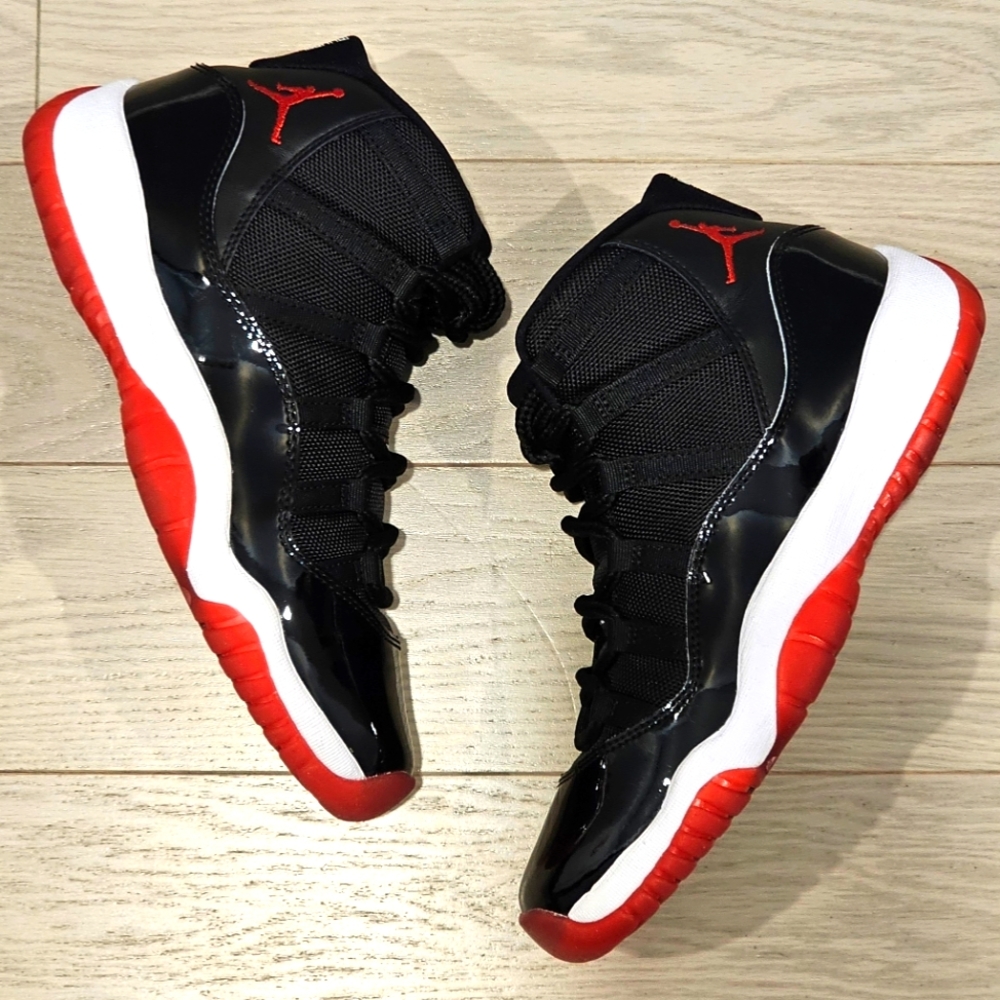 *NEW* Air Jordan 11 Retro GS Sneakers Shoes Basketball Black Red Shiny 6.5 Youth